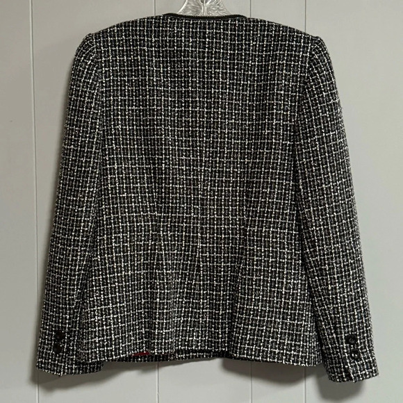 SAG HARBOR Black White Metallic Silver Woven Jacket / Blazer Sequin Trim Size 8 - Picture 2 of 11